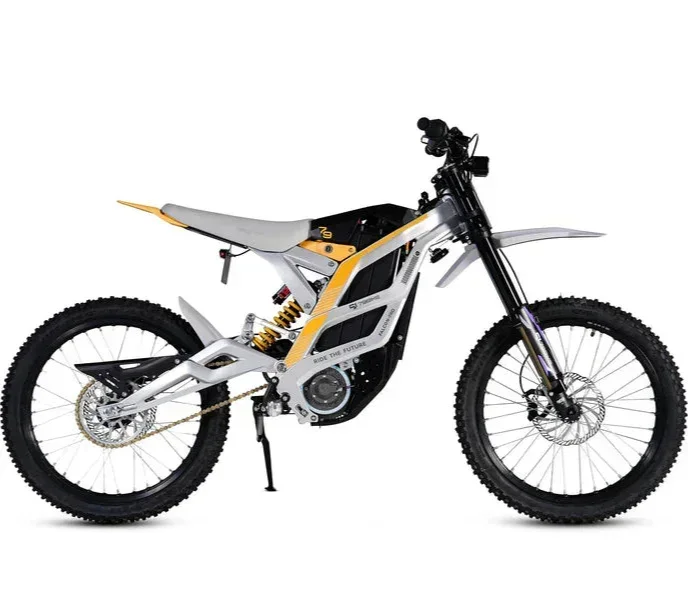 White 79BIKE Falcon Pro Electric Dirt Bicycle with black tires on a white background