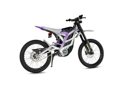 White and purple 79BIKE Falcon Pro Electric Dirt Bike on a white background