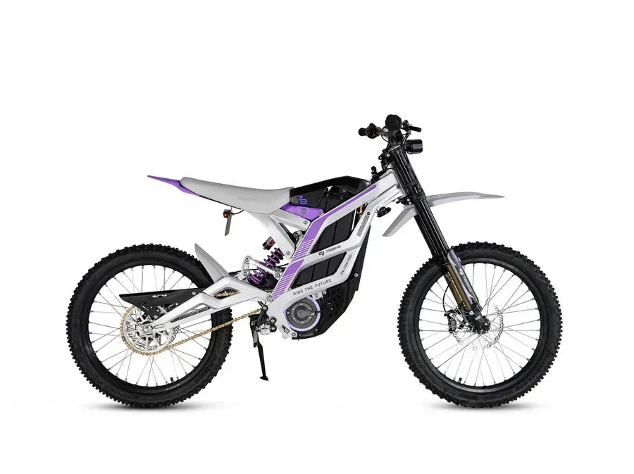 79BIKE Falcon Pro Electric Dirt Motorcycle with purple accents on a white background