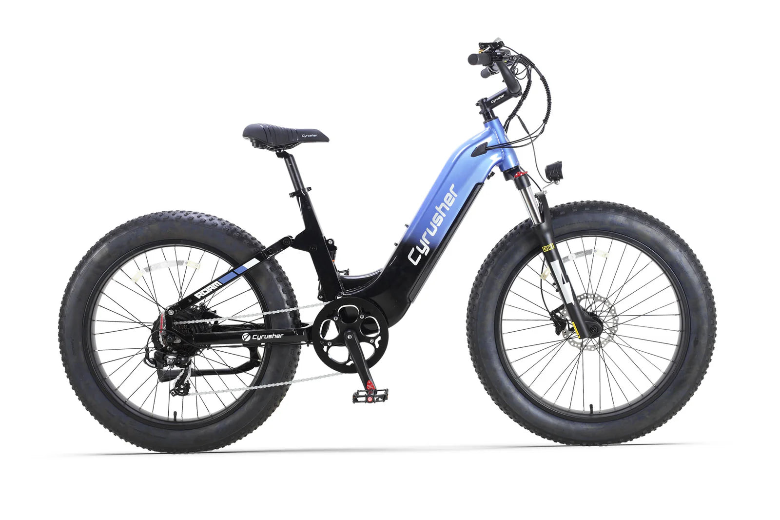 Cyrusher Roam Step-Thru Electric Bike with a blue frame on a white background