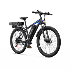Black Duotts C29 K electric bicycle with blue accents on a white background