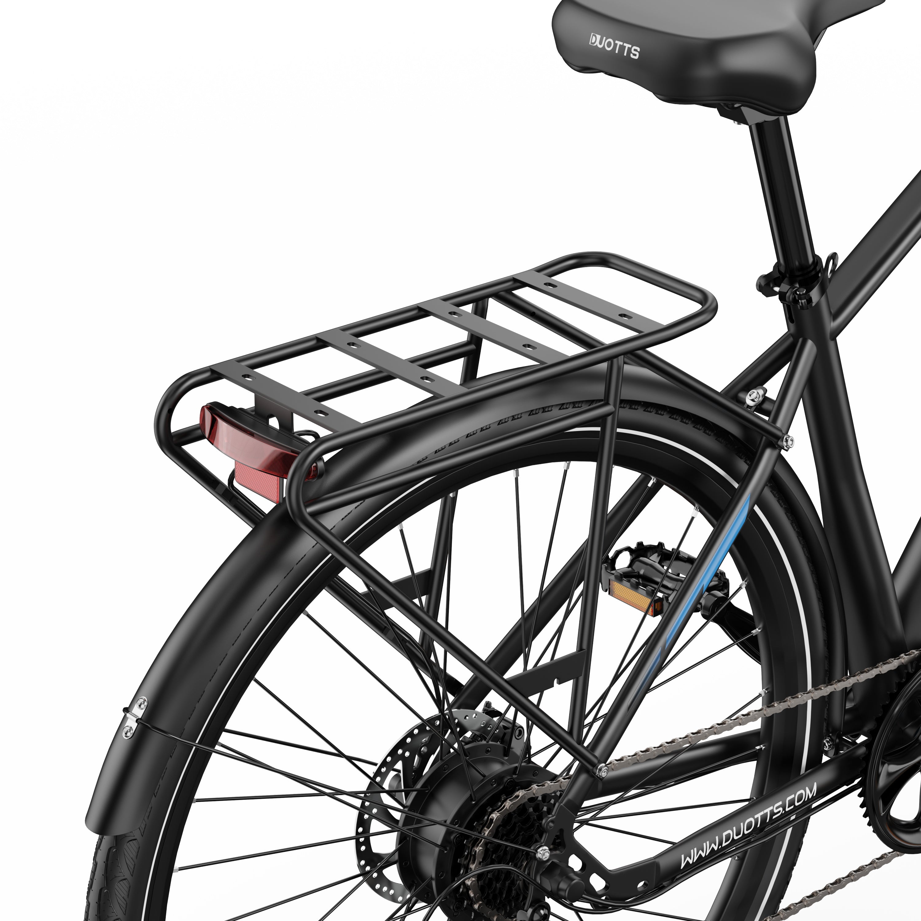 Black DUOTTS C29 Lite Electric Bike with a rear rack on a white background