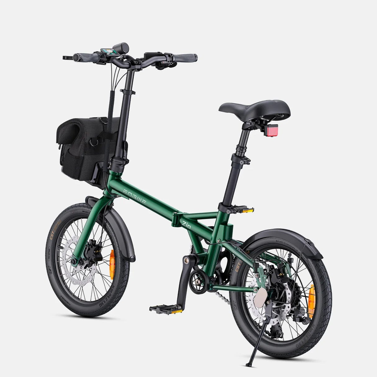 ENGWE Zip Folding Electric Bike in green on a white background Pogo Cycles, Ireland