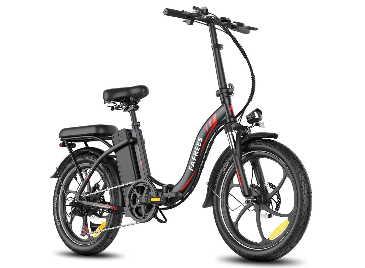 Black Fafrees F20 Plus Folding Electric Bicycle with visible branding on a white background