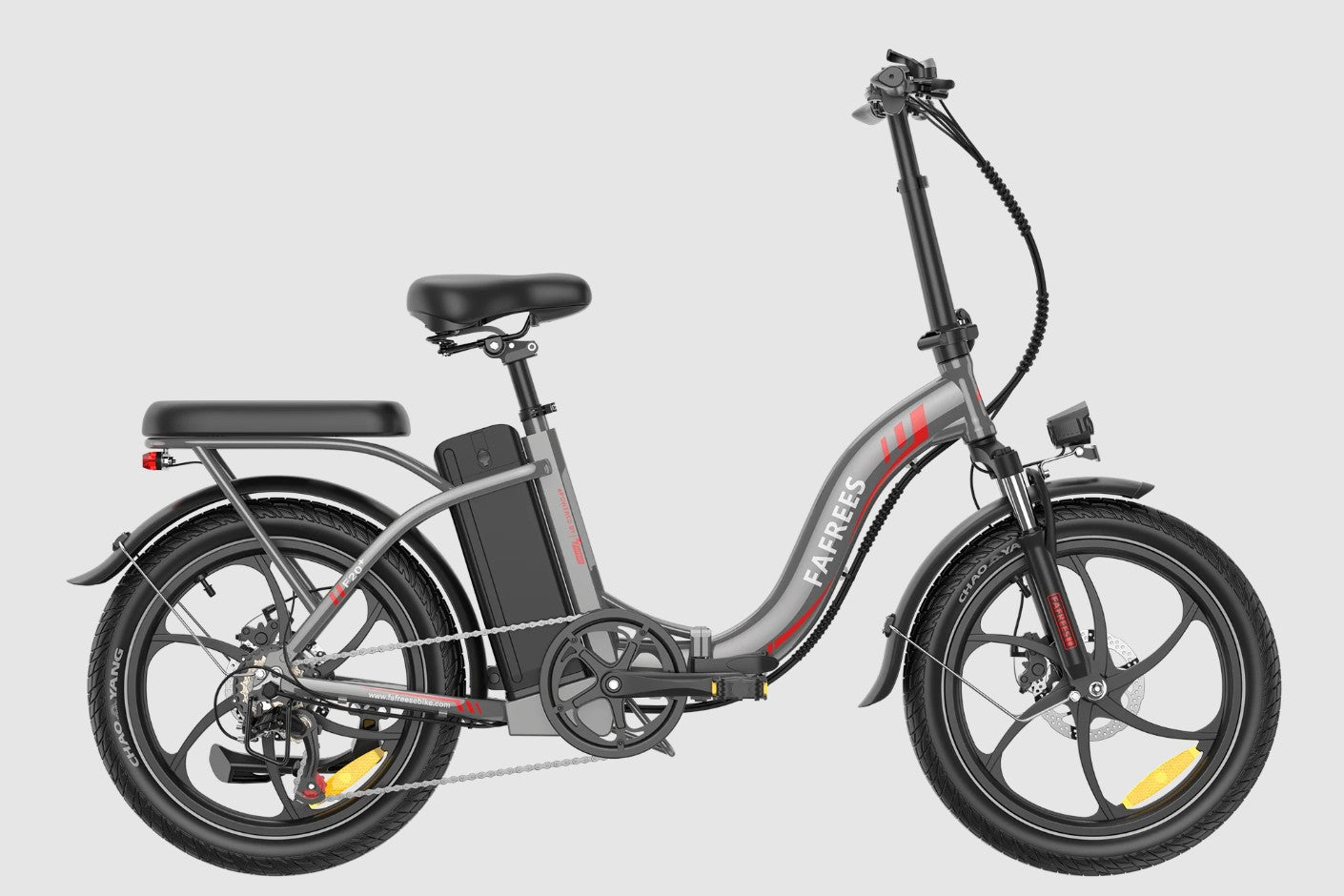 Gray Fafrees F20 Plus Folding Electric bicycle on a light gray background