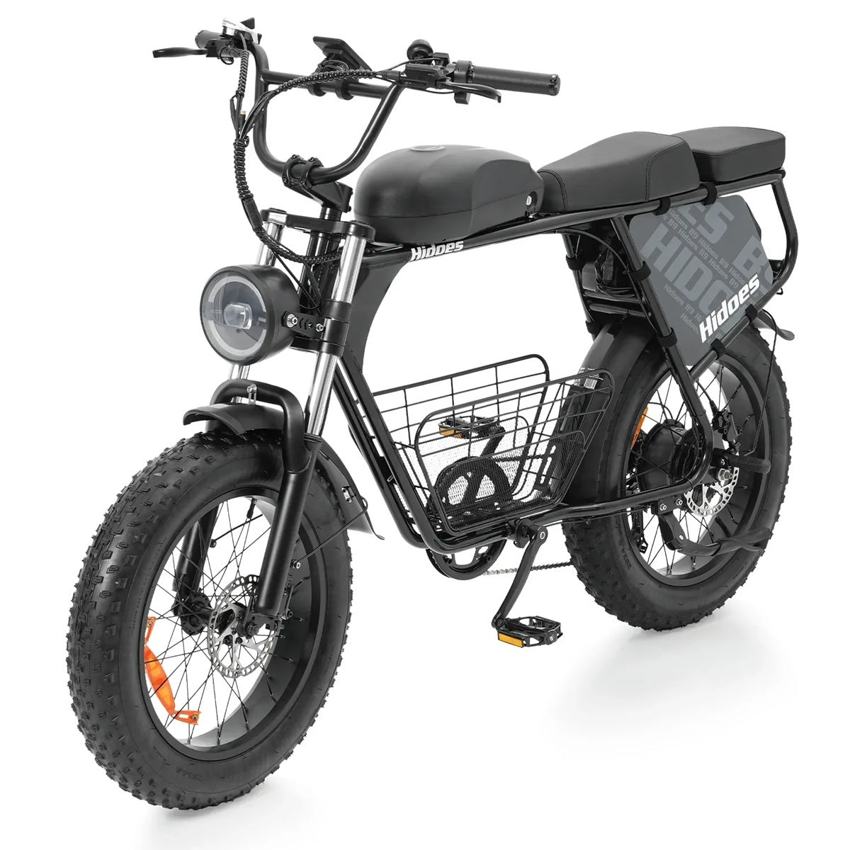 Black Hidoes B9 Electric Bike with a basket on a white background
