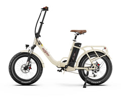 White Onesport OT16 MAX Folding Electric Bike with brown seat on a white background