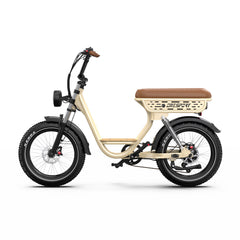 Beige Onesport W77 E Bike with brown seat on a white background