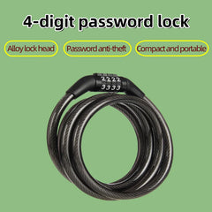 Anti theft bicycle lock, 4-digit password lock, 1-meter ultra strong cable, suitable for mountain bikes, road bikes,