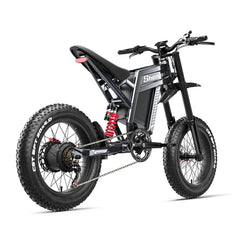 Black electric bike with large wheels on a white background