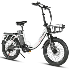 SAMEBIKE CY20 Pro Electric Bike in white with black seat and basket on a white background - Pogo Cycles, Ireland