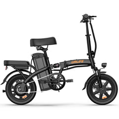 Black URLIFE F1L Compact Folding Electric Bike with URLIFE branding on a white background