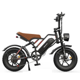 Black Varun PLORER All-Terrain Electric Bike with a brown seat on a white background
