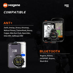 Magene H64 Heart Rate Monitor compatibility – works with ANT+ apps like Zwift, Strava, TrainerRoad, Rouvy, and Bluetooth devices including Wahoo, IGPSPORT, and Bryton.