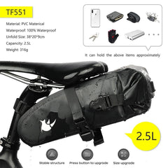 Rhinowalk Bike Waterproof Bicycle Saddle Bag Reflective Large Capacity Foldable Tail Rear Bag Cycling MTB Trunk Pannier Black - Pogo Cycles