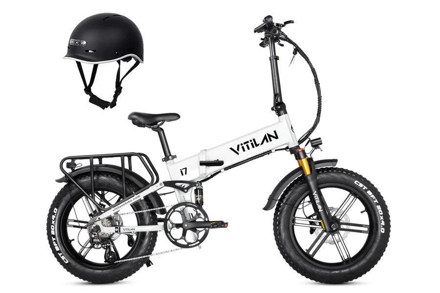 White Vitilan I7 Pro 3.0 Electric Bike with helmet - Pogo Cycles