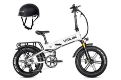 White Vitilan I7 Pro 3.0 Electric Bike with helmet - Pogo Cycles