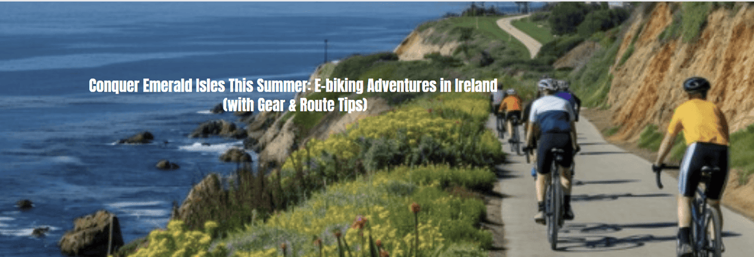 Electric bikes riding along scenic coastal trail with cliffs and ocean view in Ireland