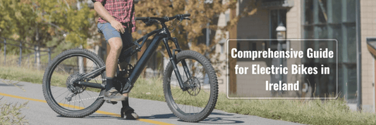 Electric bike with black frame, side view, ridden by a person on a city bike path