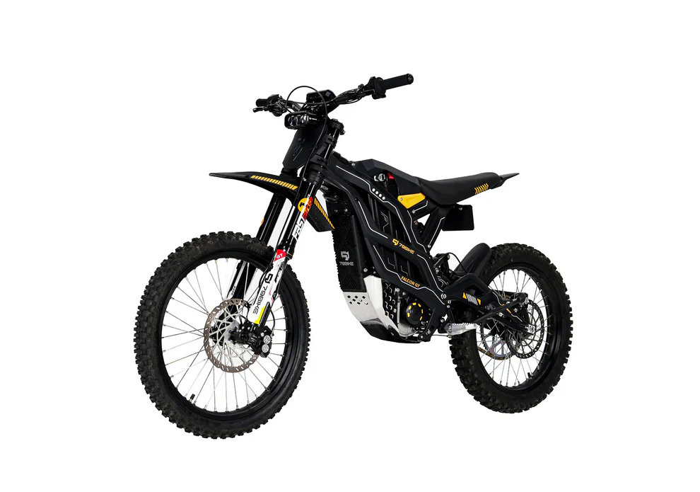 79BIKE Falcon GT off-road electric bike in black  with yellow accents on a white background