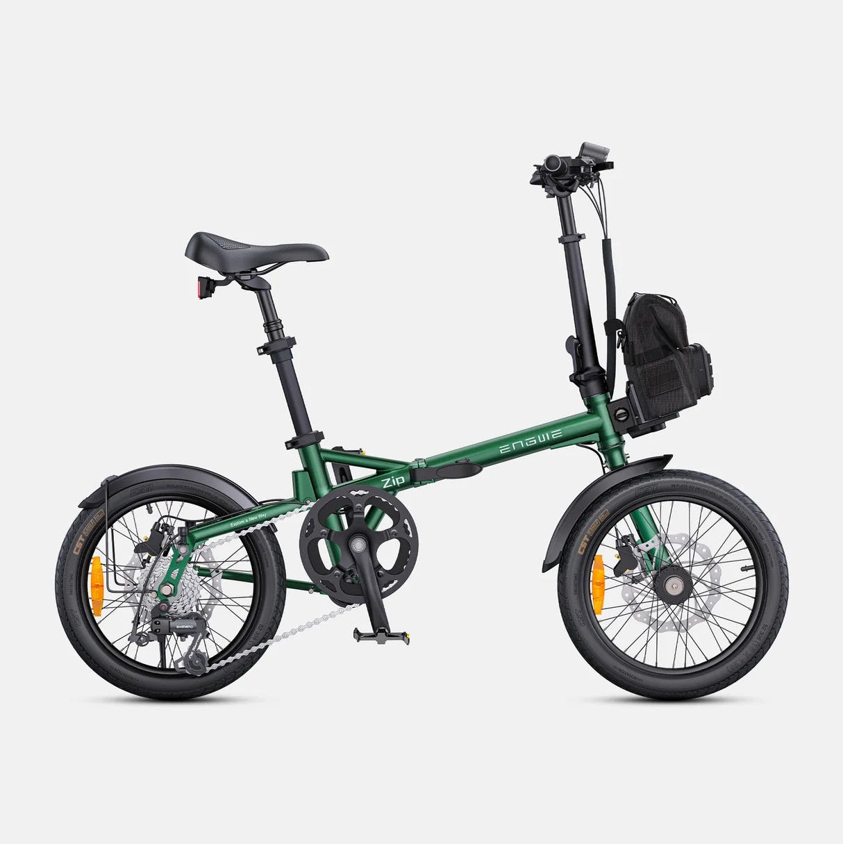 ENGWE Zip Folding Electric Bike in green on a white background