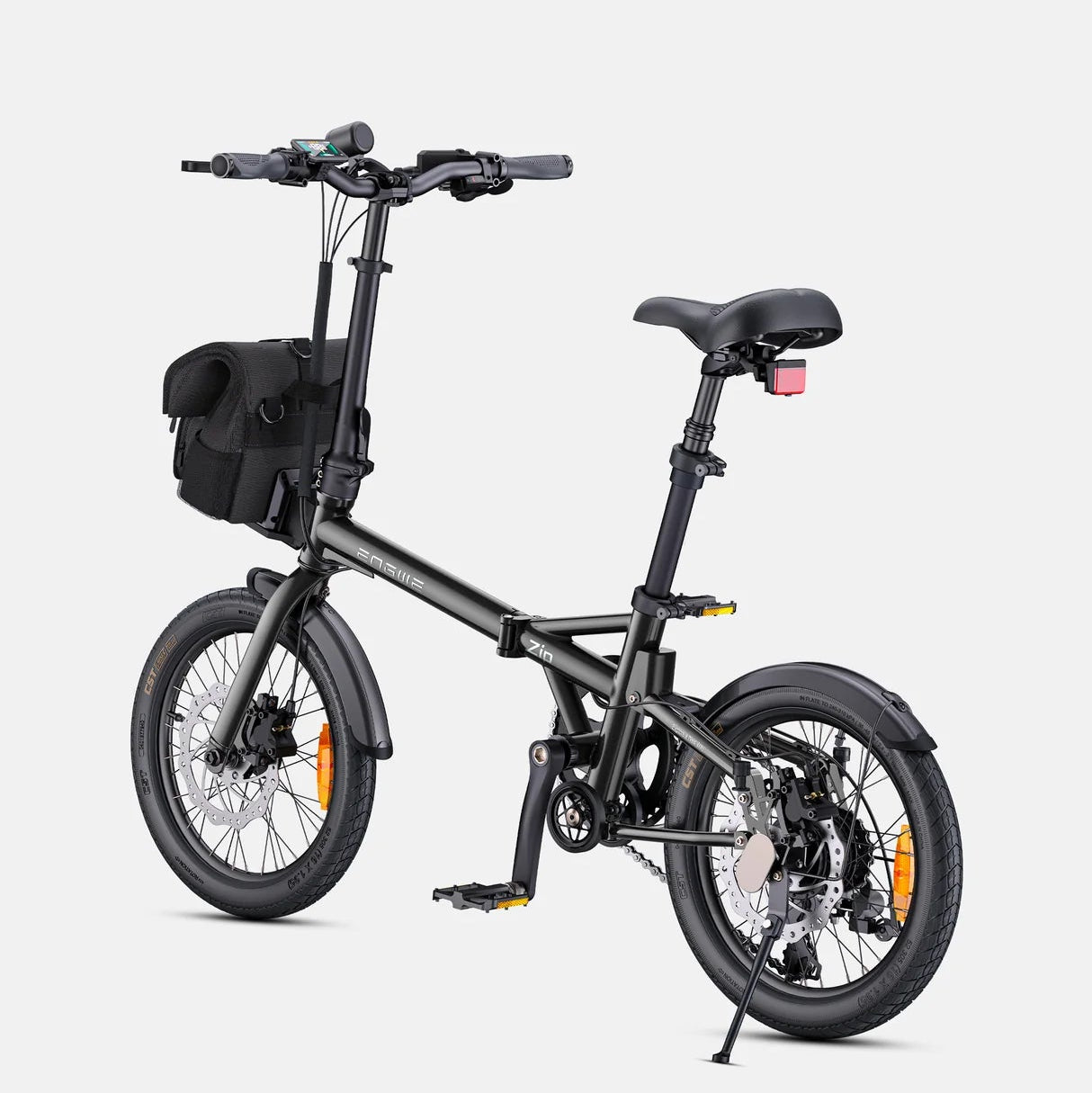 ENGWE Zip Folding Electric Bike in black on a white background