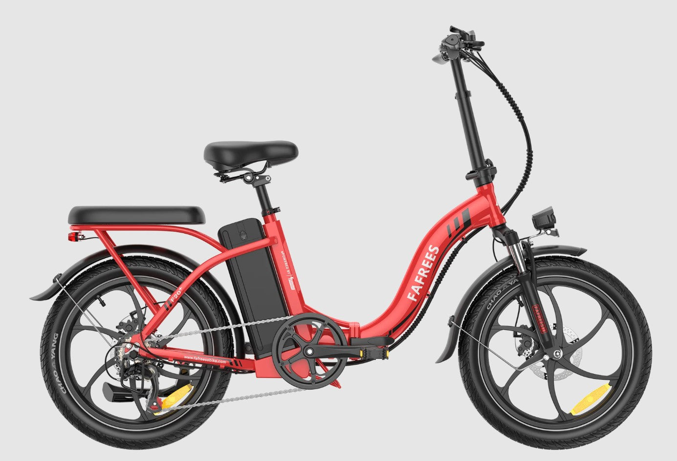 Red Fafrees F20 Plus Folding Electric  bicycle on a gray background