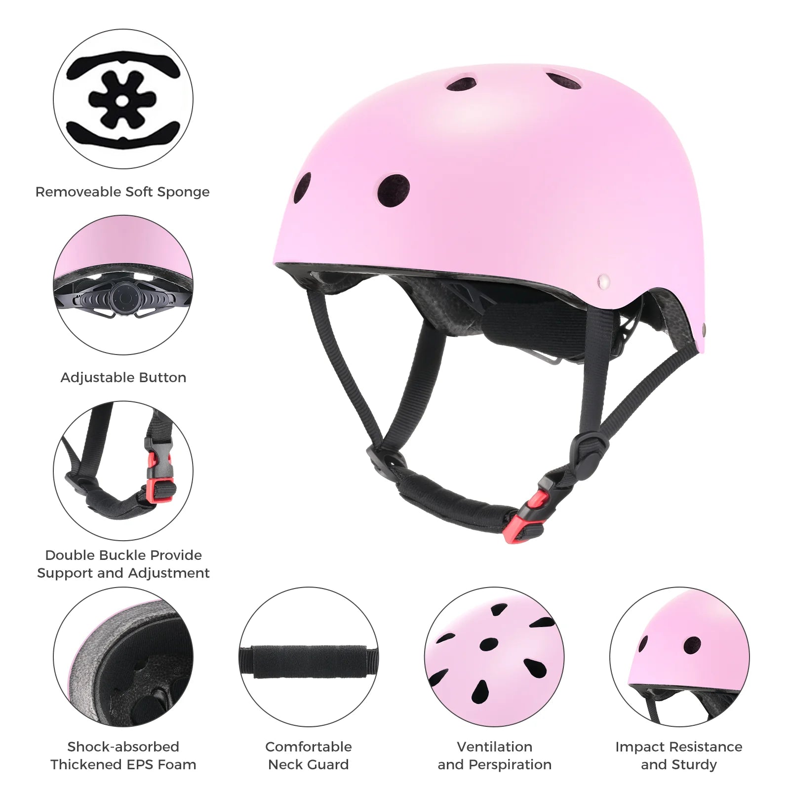 Pink Hoverboard Kids Stylish Classic Helmet with features highlighted on a white background