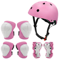 Hoverboard Kids Stylish Classic Helmet - Pink helmet and protective gear set on a white background