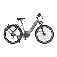 Gray KOOLUX X2 Step-Thru Electric bicycle with 'Koolux' branding on a white background