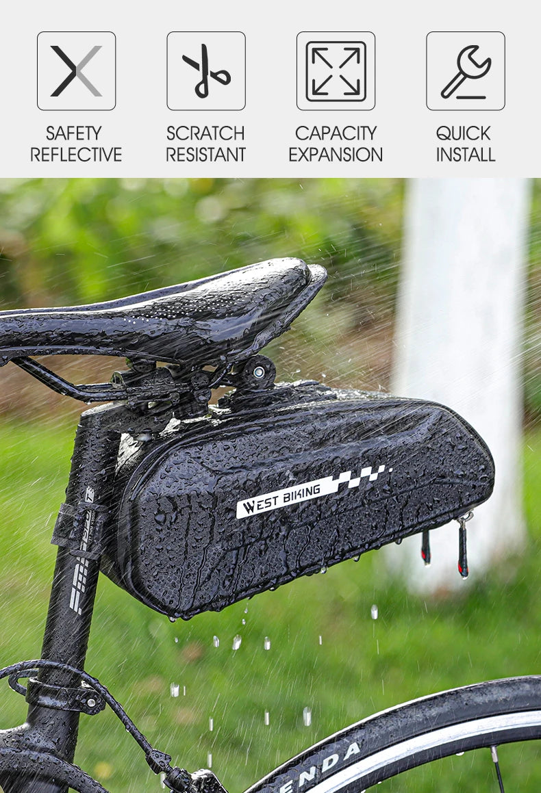 WEST BIKING Waterproof Bicycle Saddle Bag Hard TPU MTB Road Bike Under Seat Rear Bag Quick Release Saddlebags Bike Accessories