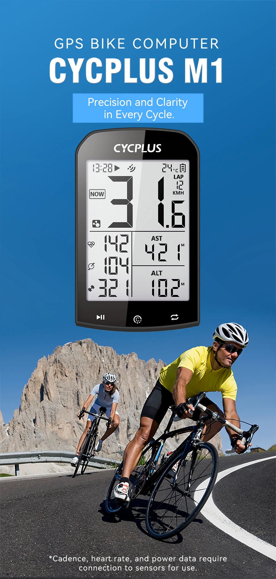 CYCPLUS M1 GPS Bicycle Computer Cycling Speedometer - Pogo Cycles