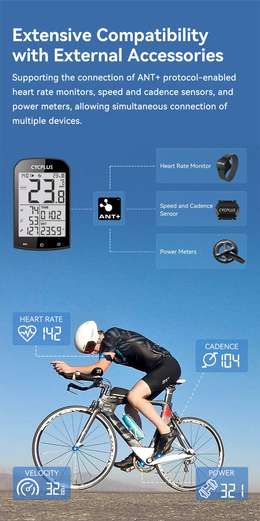 CYCPLUS M1 GPS Bicycle Computer Cycling Speedometer Bluetooth 5.0 ANT+ Ciclismo Speed Meter for Garmin Zwift Bike Accessories