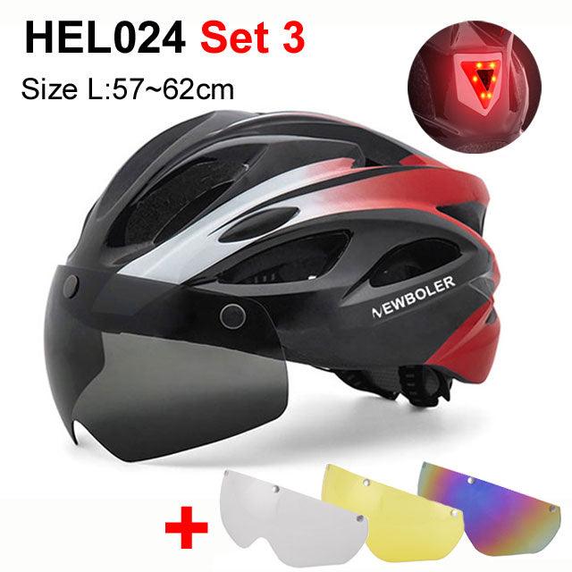 NEWBOLER Cycling Helmet Man Women LED Light Helmet Road Mountain Bike Helmet Removable Lens Riding Bicycle Helmet With Goggles - Pogo Cycles