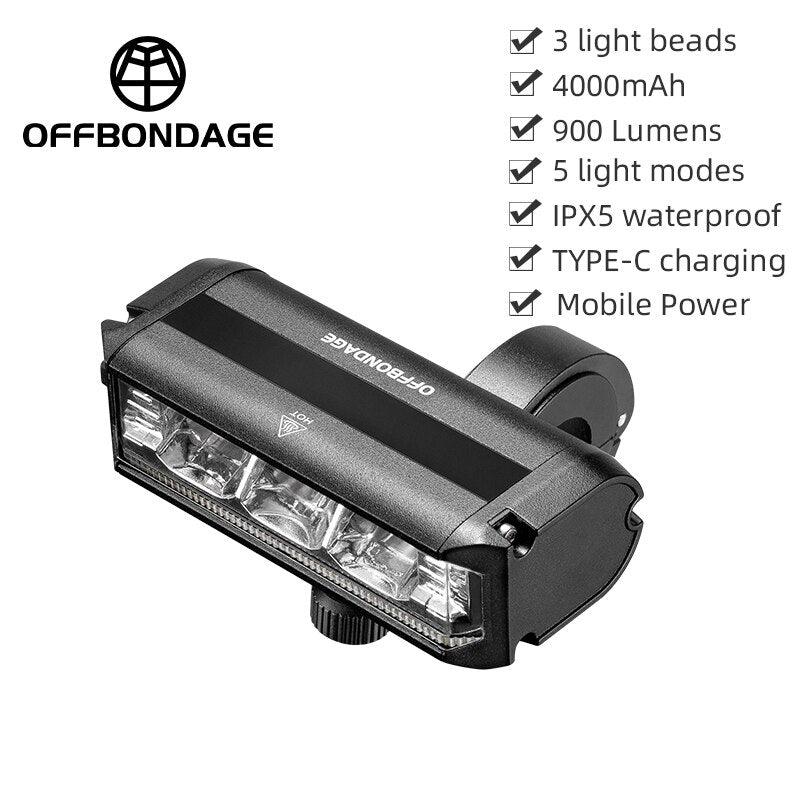 OFFBONDAGE Bicycle Light Front 900Lumen Bike Light 2000mAh Waterproof Flashlight USB Charging MTB Road Cycling Lamp - Pogo Cycles