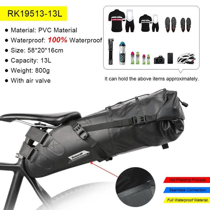 Rhinowalk Bike Waterproof Bicycle Saddle Bag Reflective Large Capacity Foldable Tail Rear Bag Cycling MTB Trunk Pannier Black - Pogo Cycles