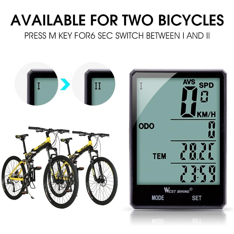 WEST BIKING 2.8" Large Screen Bicycle Computer Wireless Wired Bike Computer Waterproof Speedometer Odometer Cycling Stopwatch - Pogo Cycles