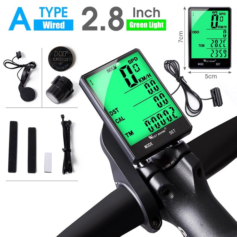 WEST BIKING 2.8" Large Screen Bicycle Computer Wireless Wired Bike Computer Waterproof Speedometer Odometer Cycling Stopwatch - Pogo Cycles