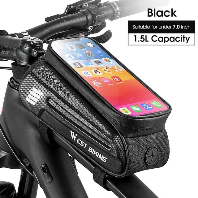 WEST BIKING Hard Shell TPU Bicycle Bag Touchscreen 6-7.4" Phone Stand Waterproof Front Beam Bag MTB Road Bike Cycling Equipment - Pogo Cycles