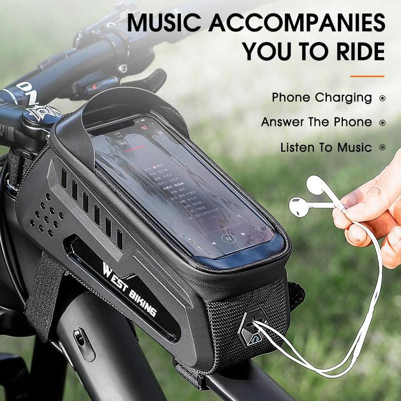 WEST BIKING Hard Shell TPU Bicycle Bag Touchscreen 6-7.4" Phone Stand Waterproof Front Beam Bag MTB Road Bike Cycling Equipment - Pogo Cycles