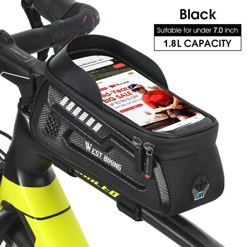 WEST BIKING Hard Shell TPU Bicycle Bag Touchscreen 6-7.4" Phone Stand Waterproof Front Beam Bag MTB Road Bike Cycling Equipment - Pogo Cycles