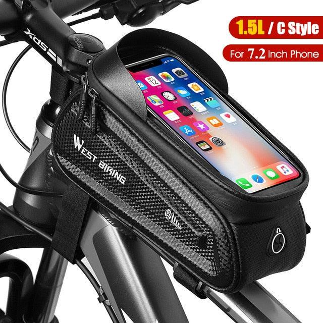 WEST BIKING Hard Shell TPU Bicycle Bag Touchscreen 6-7.4" Phone Stand Waterproof Front Beam Bag MTB Road Bike Cycling Equipment - Pogo Cycles