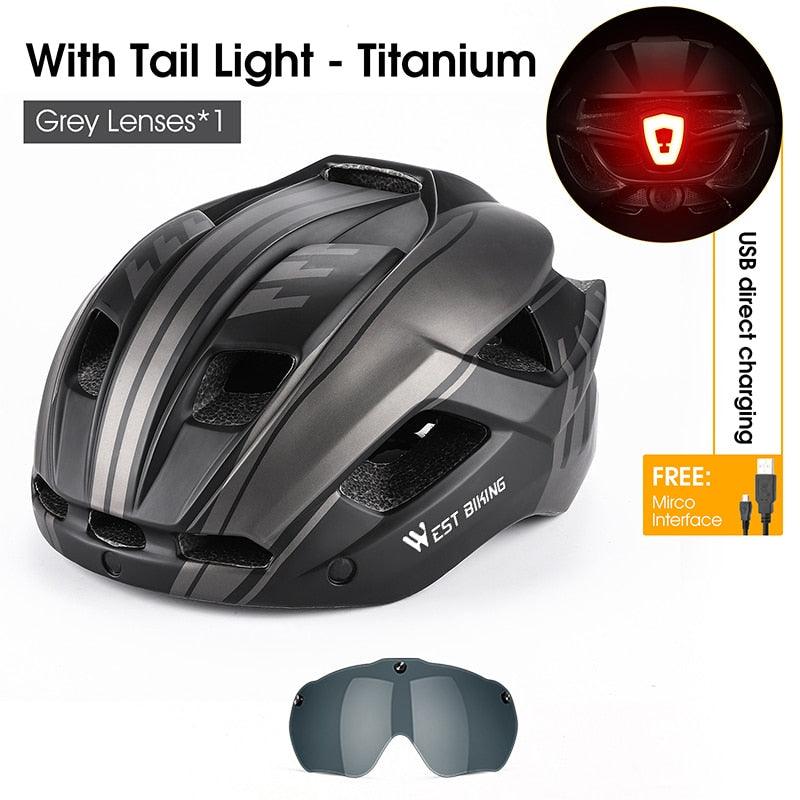 WEST BIKING Men Women Cycling Helmet With Taillight Goggles Sun Visor Lens Bicycle Helmet MTB Road Bike E-Bike Motorcycle Helmet - Pogo Cycles