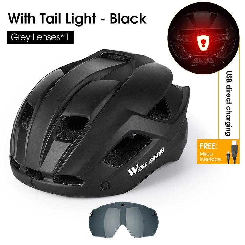 WEST BIKING Men Women Cycling Helmet With Taillight Goggles Sun Visor Lens Bicycle Helmet MTB Road Bike E-Bike Motorcycle Helmet - Pogo Cycles