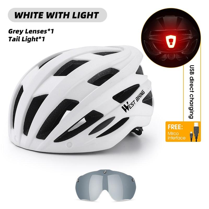 WEST BIKING Men Women Cycling Helmet With Taillight Goggles Sun Visor Lens Bicycle Helmet MTB Road Bike E-Bike Motorcycle Helmet - Pogo Cycles