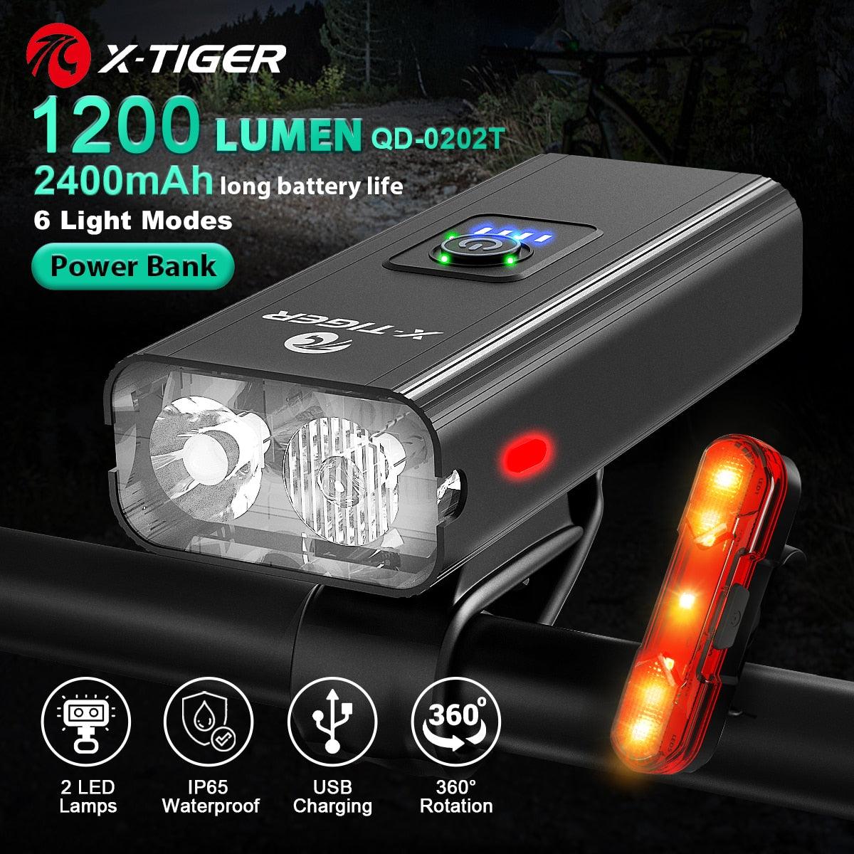 X-TIGER Bicycle Lights Waterproof USB Charging Bike Light Aluminum LED Front Lamp Bike Headlight Power Bank Cycling Flashlight - Pogo Cycles