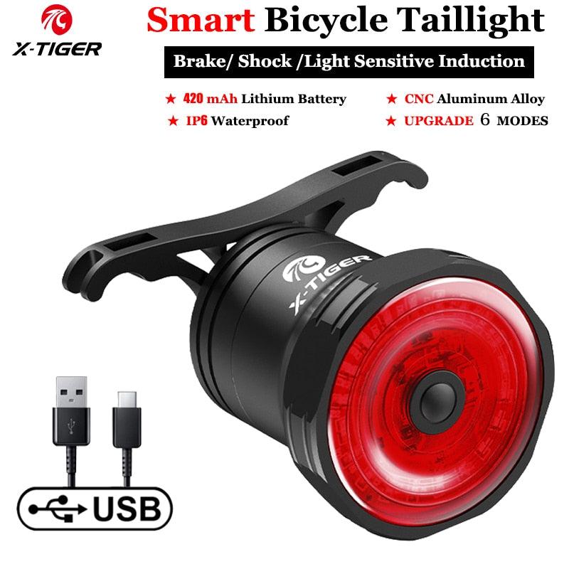 X-TIGER Bicycle Smart Auto Brake Sensing Light Waterproof LED Charging Cycling Taillight Bike Rear Light Warn Bicycle Tail light - Pogo Cycles