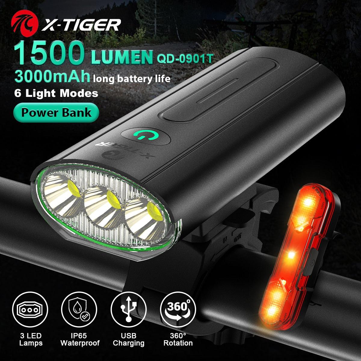 X-Tiger Bike Light Headlight Bicycle Lamp With Power Bank Rechargeable LED 5200mAh MTB Bicycle Light Flashlight Bike Accessories - Pogo Cycles