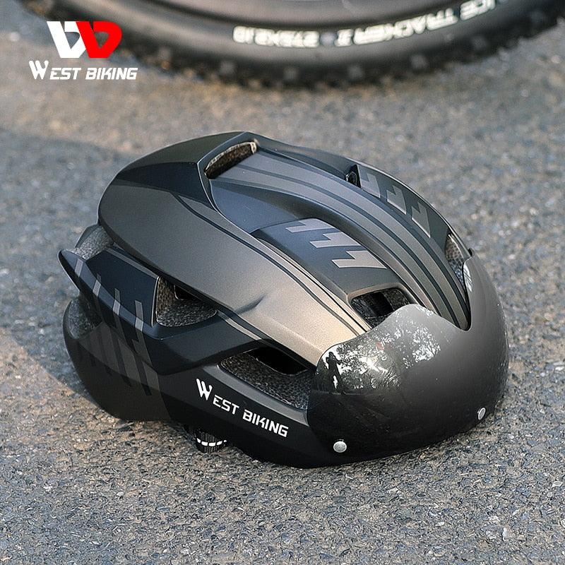 WEST BIKING Men Women Cycling Helmet With Taillight Goggles Sun Visor Lens Bicycle Helmet MTB Road Bike E-Bike Motorcycle Helmet - Pogo Cycles